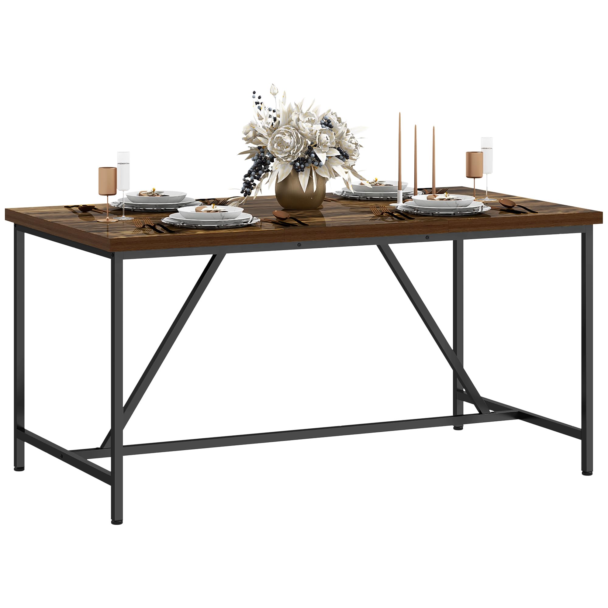 HOMCOM Tavolo da Pranzo Rettangolare per 6 Persone, Tavolo da Cucina in Stile Industriale con Piedini Regolabili in Legno e Acciaio, per Sala da Pranzo, Soggiorno e Studio, 150x80x75 cm, Marrone