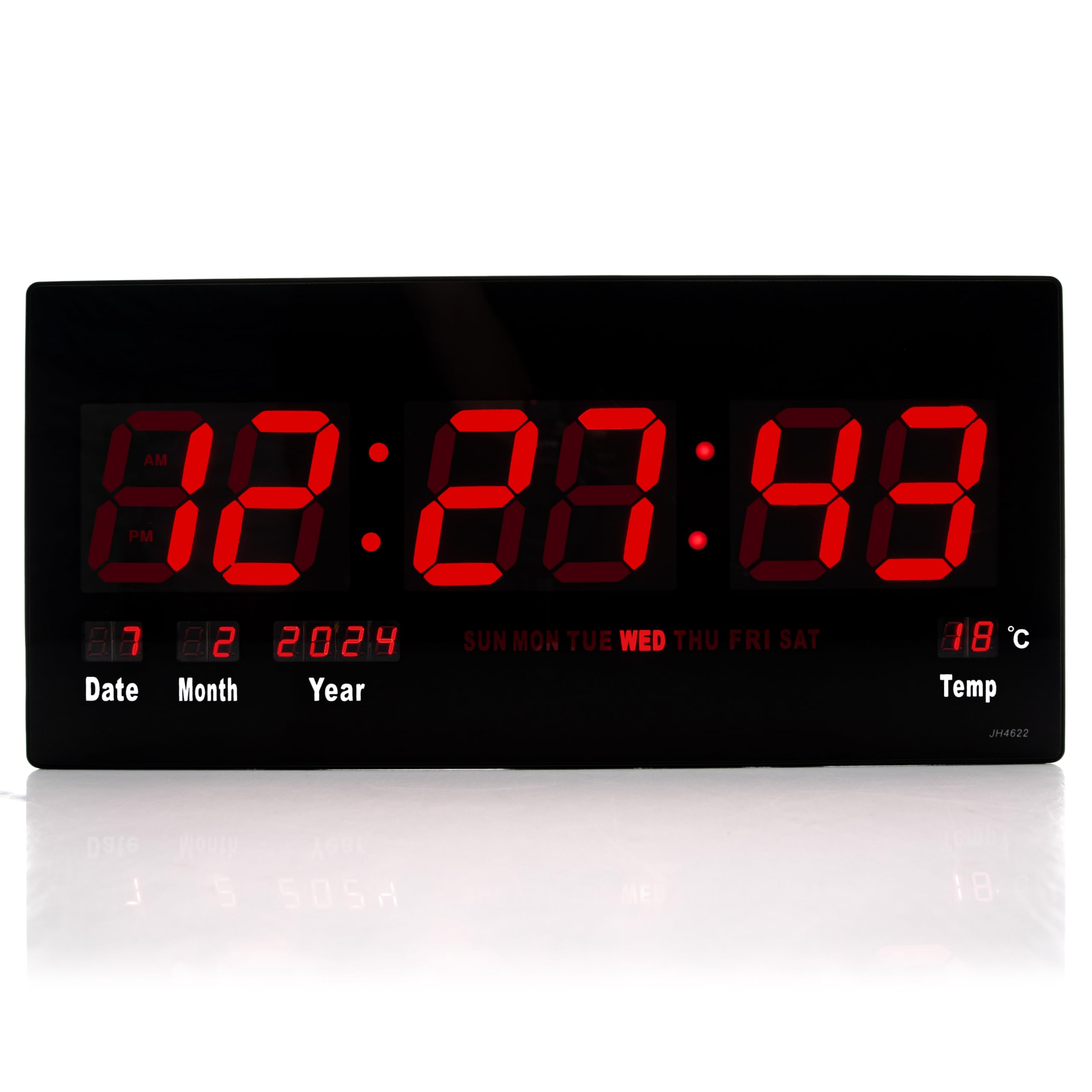 Wanduhr Digital Groß LED Uhr mit Kalender Temperaturanzeige Studiouhr für Gewerbe Cafes Kiosk Hallen Digitaluhr XXL (Rot)