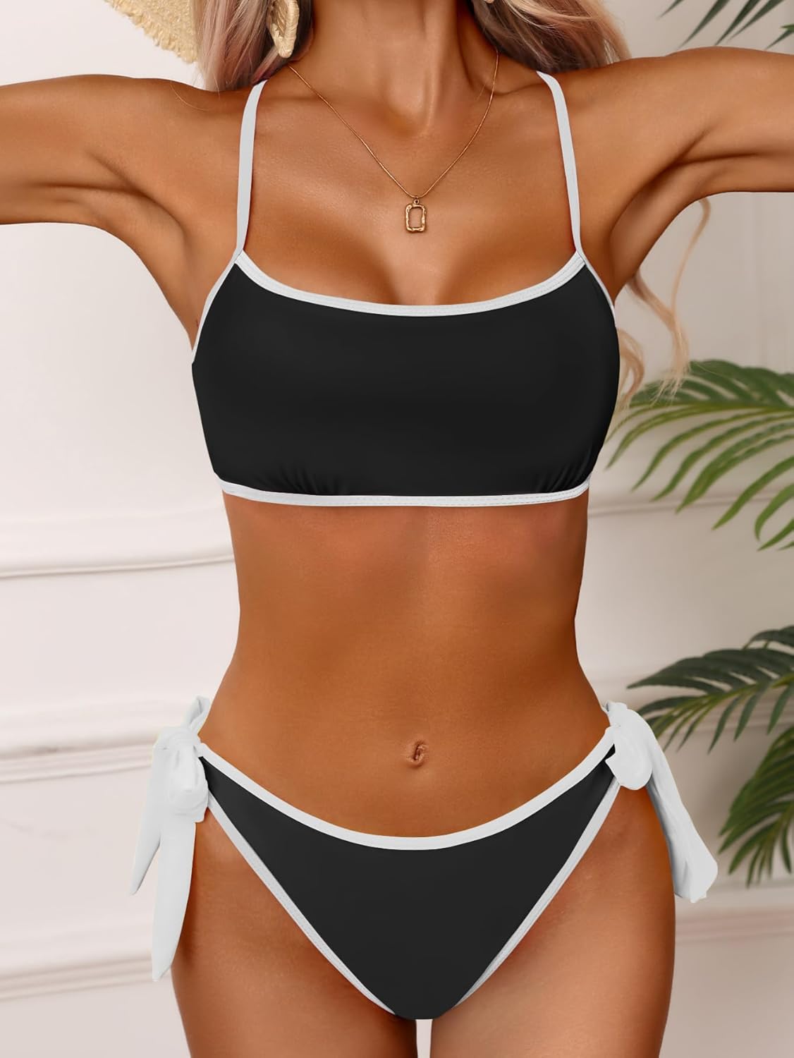 Bikini Sets for Women High Waisted Two Piece Swimsuit Cheeky High Cut Color Block Bathing Suits - Image 5