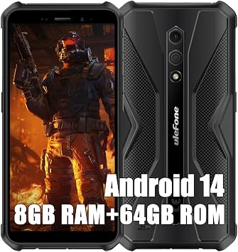 Ulefone Armor X12 Pro 4G Outdoor Handy ohne Vertrag MTK G36 8GB+64GB/256GB Outdoor Smartphone Android 14 13MP+8MP 5.45 HD+ 4860mAh IP68 IP69K Baustellenhandy Dual SIM/NFC/OTG/GPS/FM Schwarz