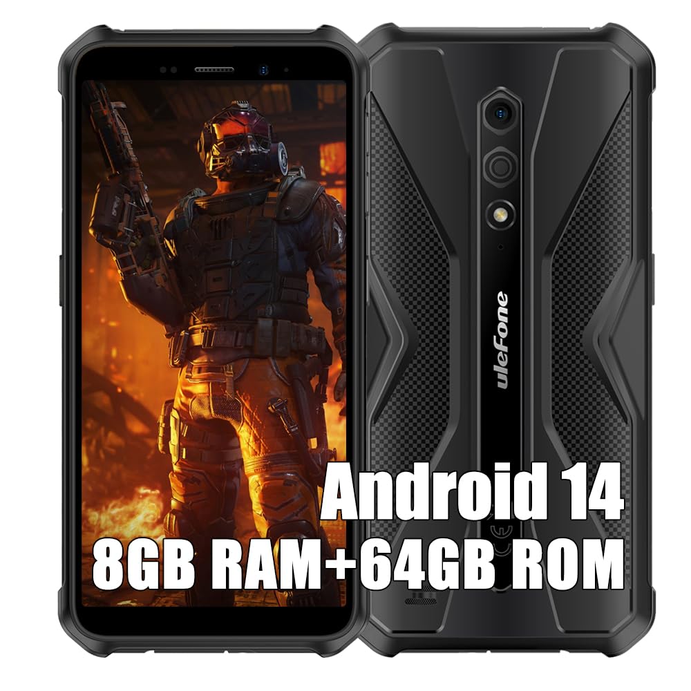 Ulefone Armor X12 Pro Rugged Smartphone, 8GB+64GB+256GB Espandibile, Octa-core Android 14 Telefono Cellulari Resistente IP68, 13MP+8MP, 5,45"HD+ 4860mAh Dual SIM 4G Cellulare Offerta,NFC OTG GPS, Nero