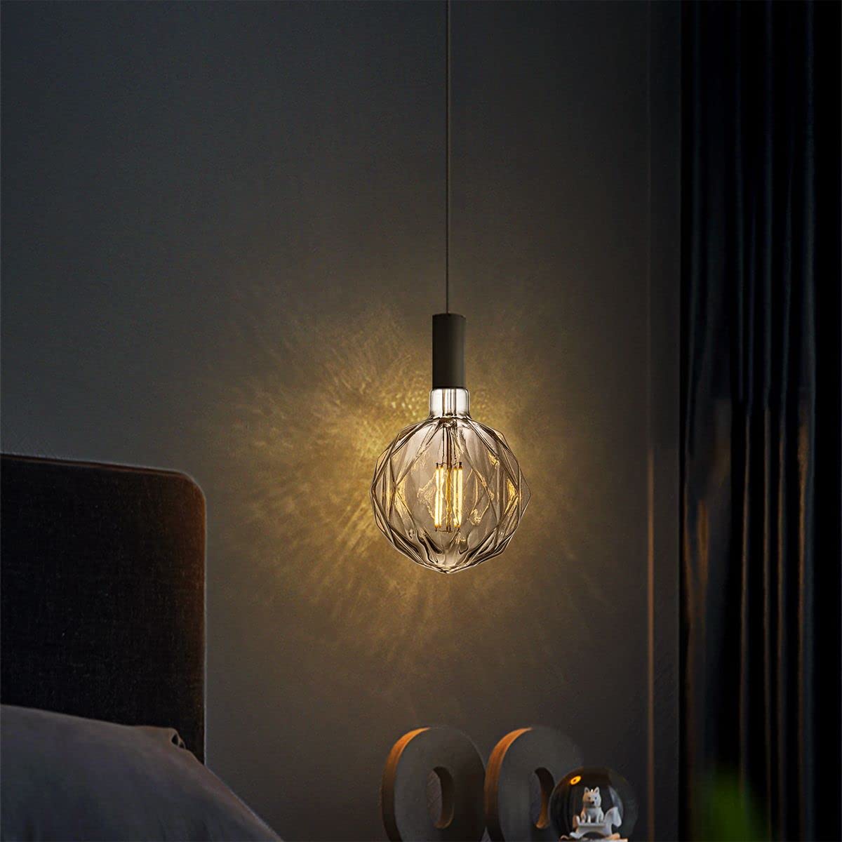 Home Sweet Home Edison Vintage E27 | fonte luminosa LED filamento Globe | G150 Crystal lampada LED | Fumo | Dimmerabile | 4W 100lm 1800K | luce bianca calda | Adatto per attacco E27