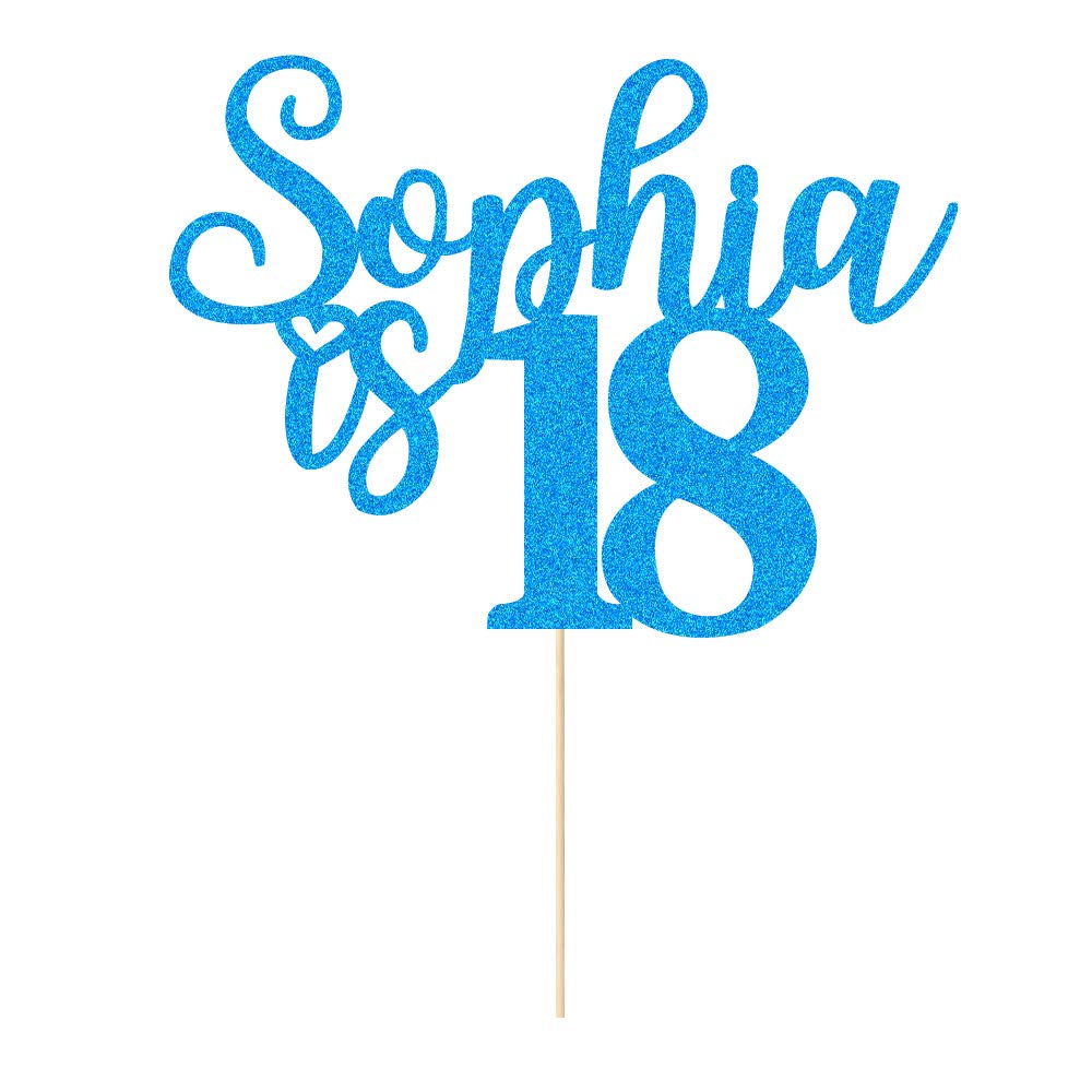 EDSG Personalised Birthday Cake Topper | Happy Birthday Decorations | Double Sided Glitter Card Any Name Age 16th 18th 21st 30th 40th Customized - Multicolour Glitter Cake Decoration(Blue)