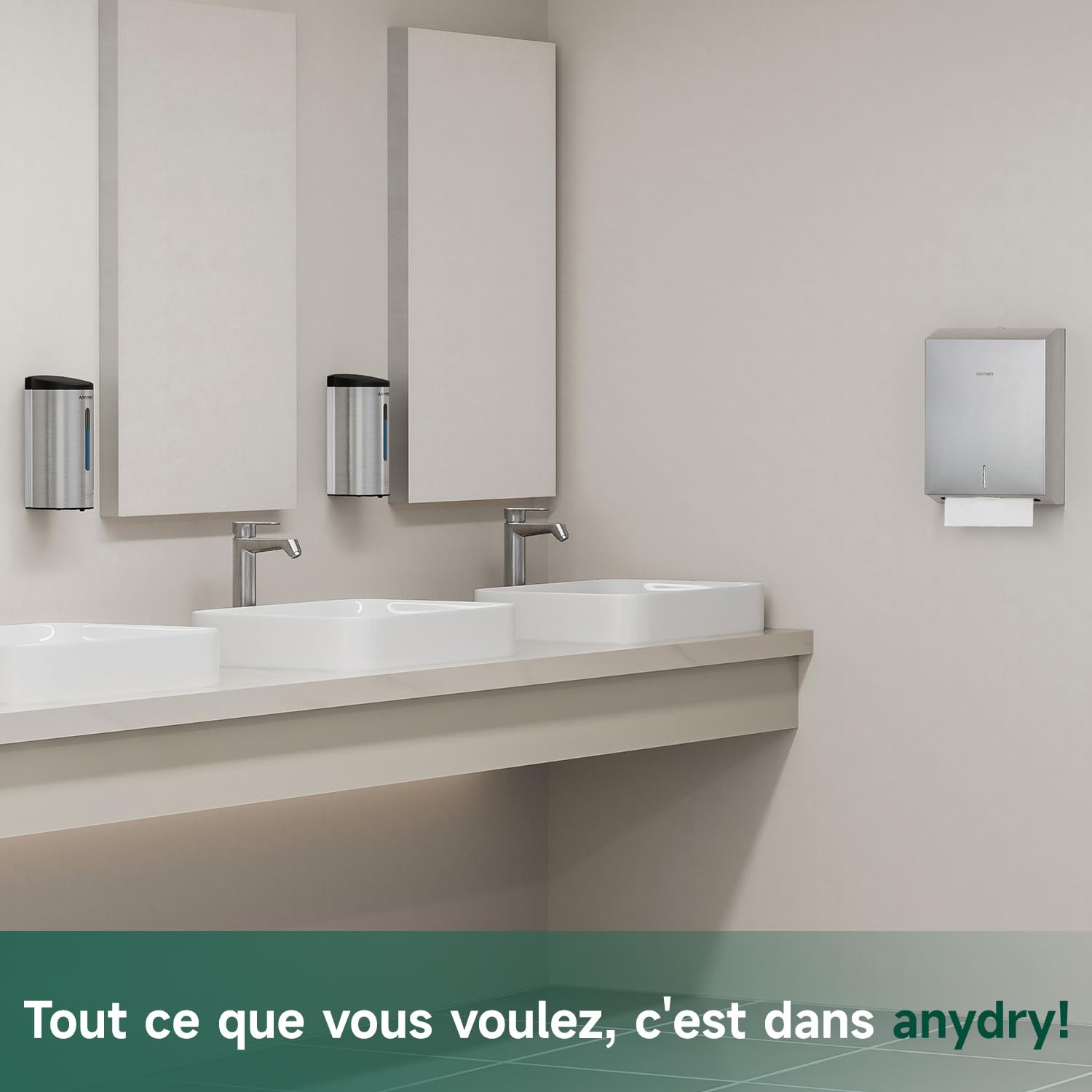 anydry Distributeur de Serviettes en Papier Commercial monté sur Mur – Capacité de 400 Feuilles, INOX Brossé, verrouillable,multifold/Z-Fold (Taille pliée ≤ 27 cm x 10 cm) Brossé