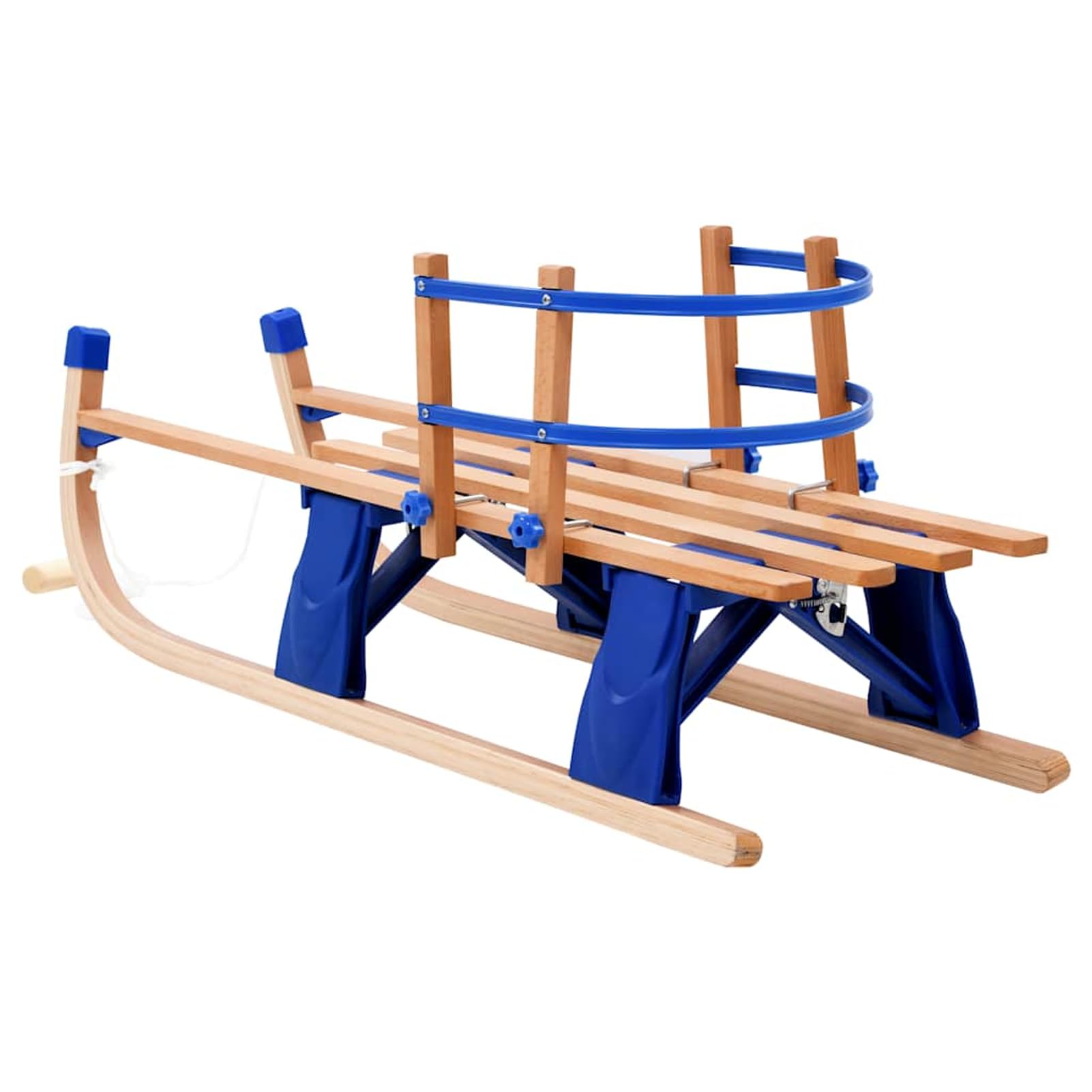Gecheer Slittino da neve pieghevole in legno, con schienale, 119 cm, leggero e resistente, con blocco di sicurezza e guide in metallo, per famiglie e appassionati di sport invernali
