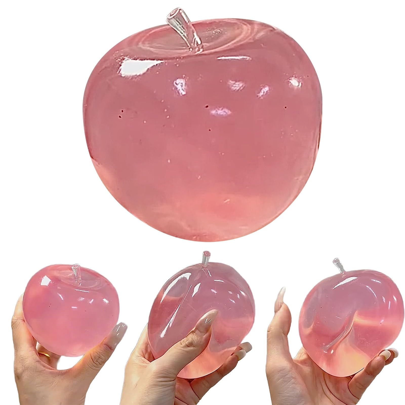 Apple Squishy Fidget Toy, Realistic Fruit Design Stress Balls for Adults, Sensory Toy for Anxiety Relief, Portable Office & Travel Use (Apple-Pink)