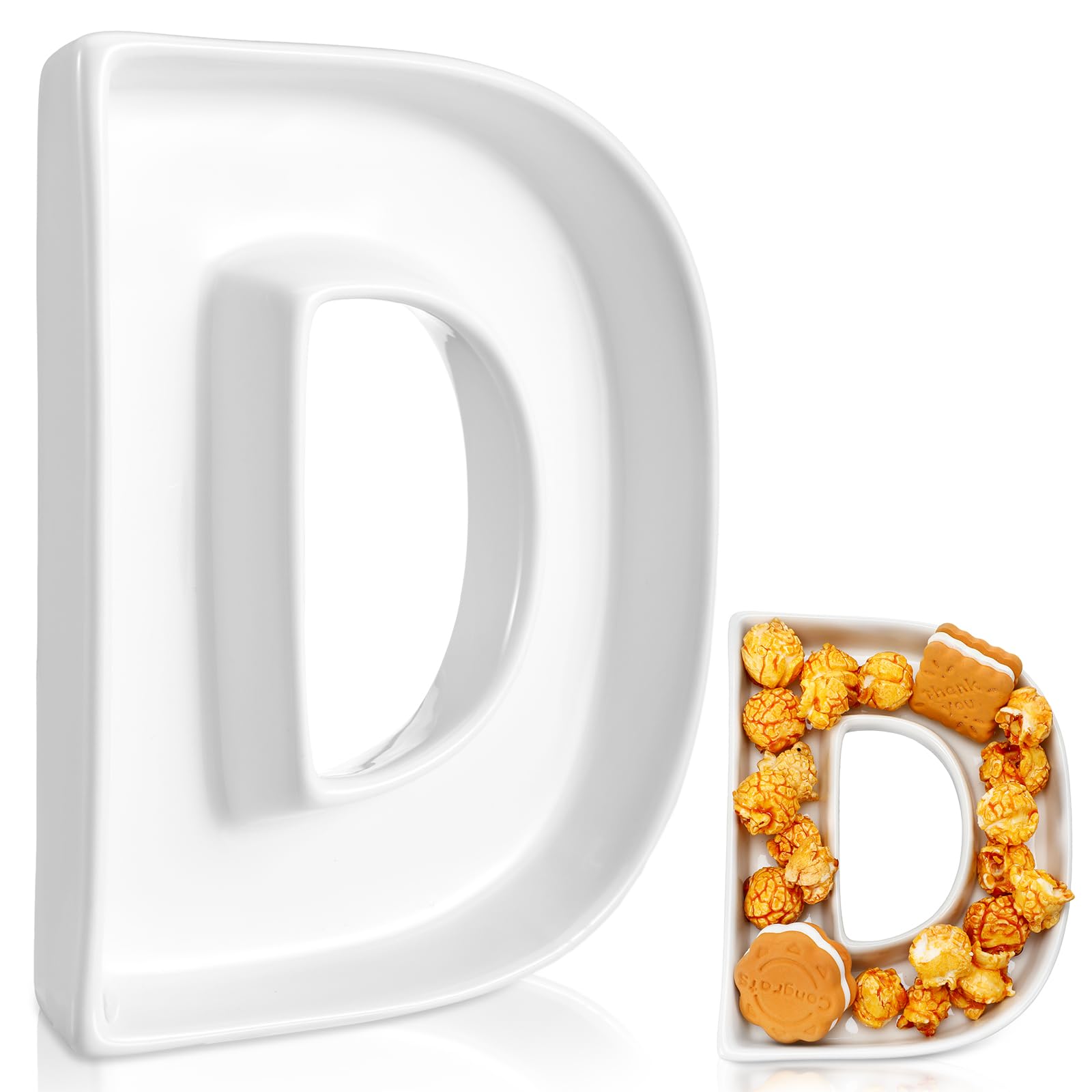 Letter Trays for Food Fillable Small Ceramic Candy Dish D Shaped 5.7'' Porcelain Charcuterie Cute Dish for Treats Nuts