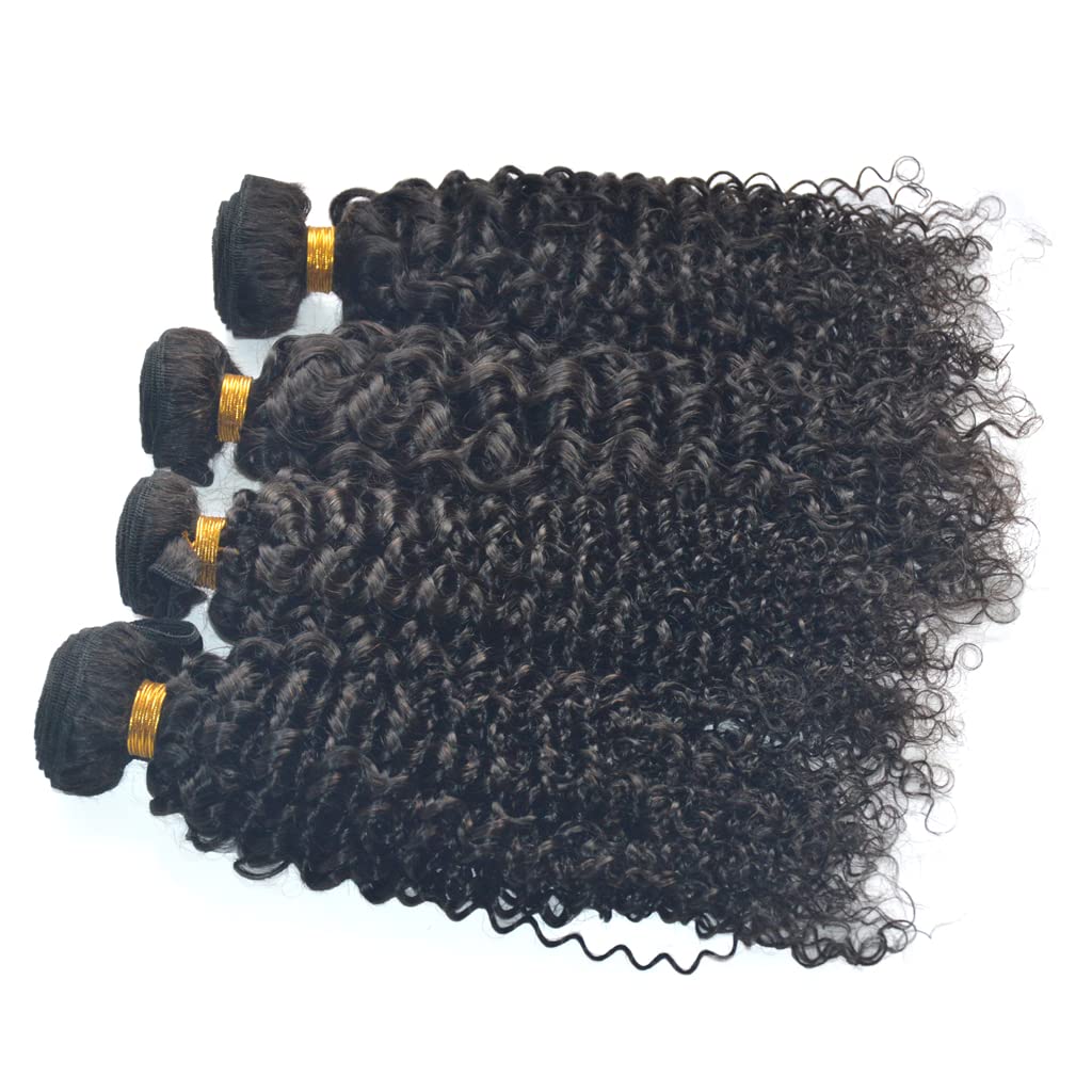 Jerry Curly Real Human Hair Extension Weave Bundle with Machine Double Weft in Natural Black 1 Pack 100 Gram (22 Inches)