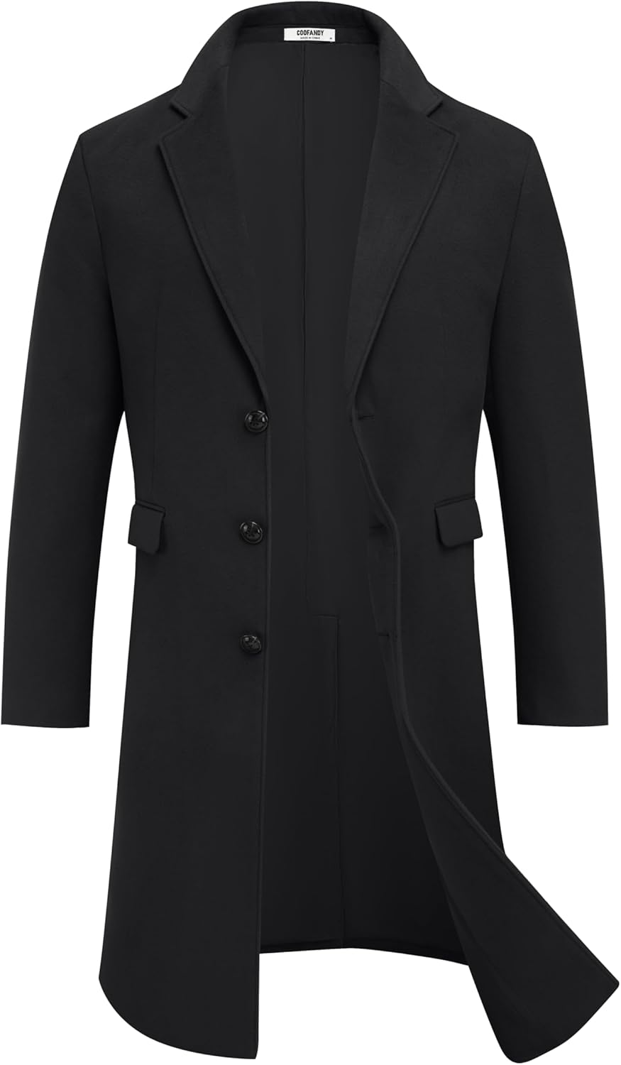Classic Black COOFANDY Notched Collar Peacoat