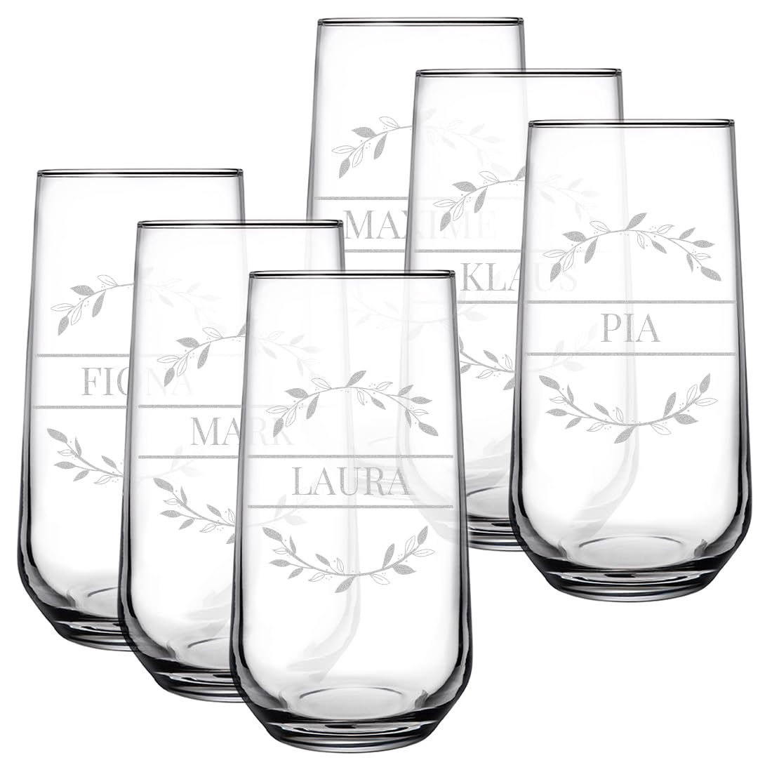 polar-effekt Longdrinkgläser 470 ml 6 Stück mit personalisierter Gravur - Trinkgläser Set mit Namen - Highballgläser für Partys - für Wasser, Saft und Drinks