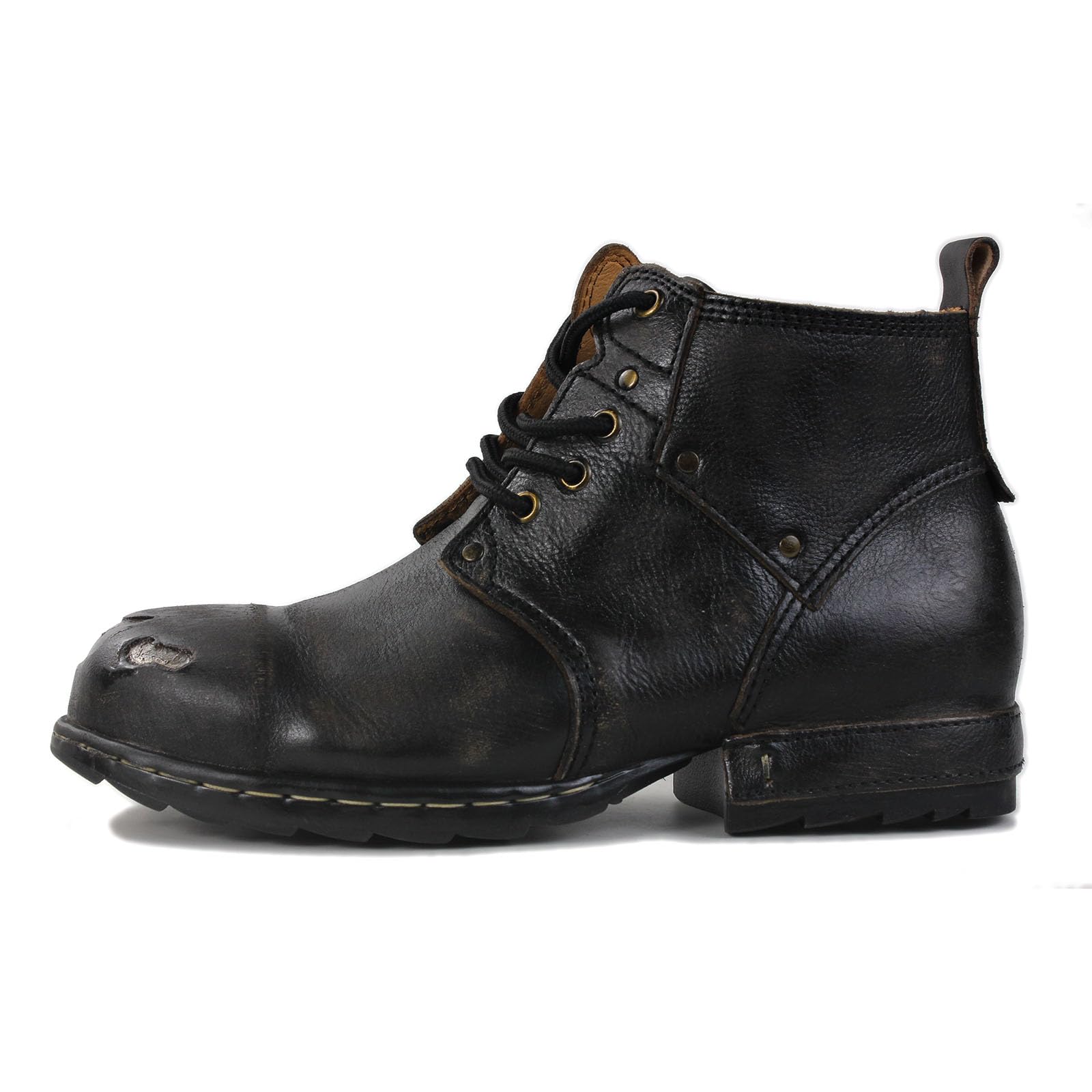 Herren Gripy Schwarz Eisen Stück Toe-tipped Design Chukka Stiefel Schnürung Motorrad Casual Leder Kleid Stiefelette für Männer Mode 6015-3-A-R