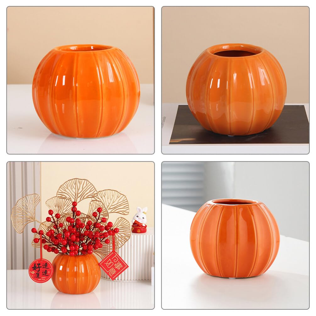 Abaodam Bougeoir en céramique en forme de citrouille pour Halloween, pot de bonbons, vase hydroponique, bougie chauffe-plat pour mariage, cheminée, table basse, décoration
