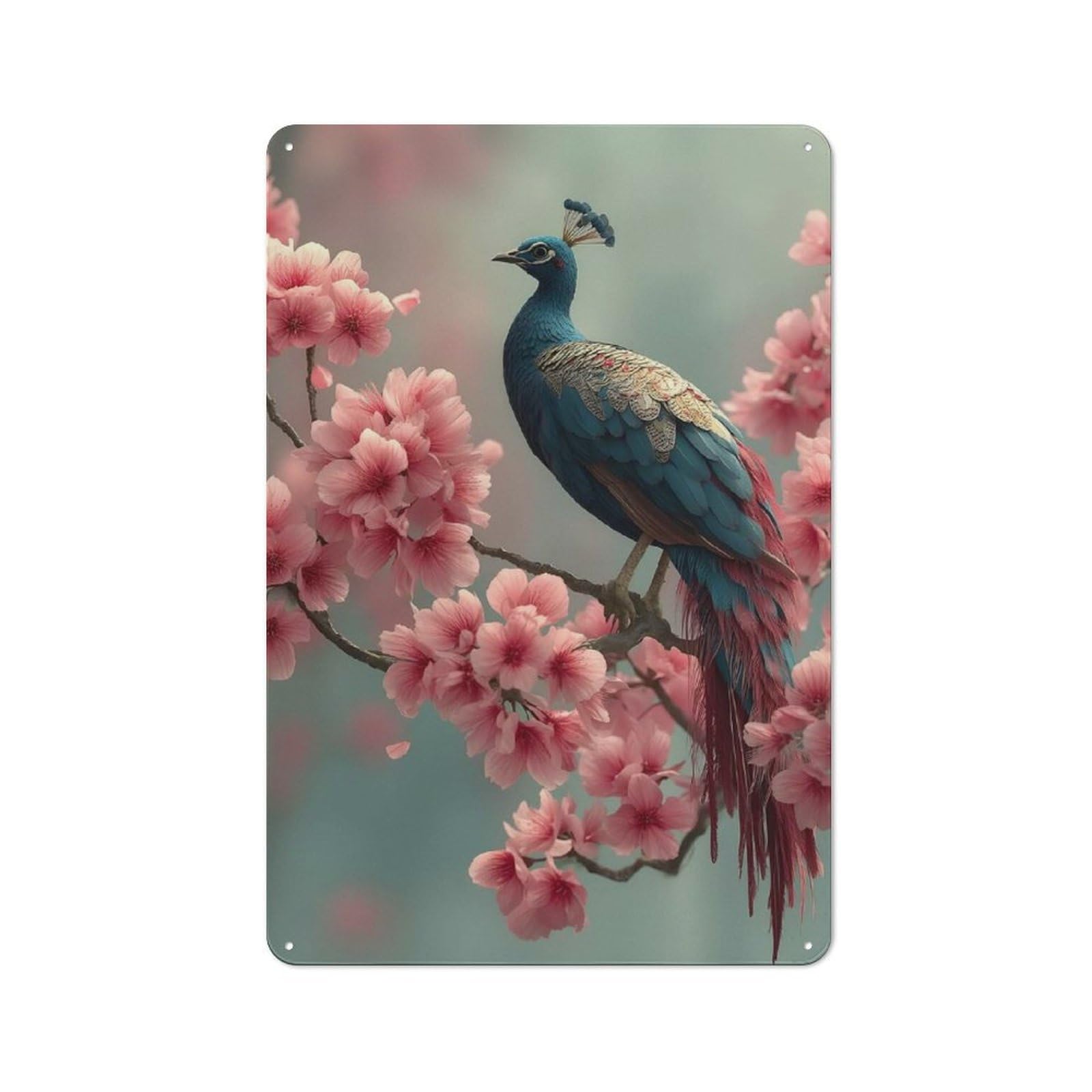 Junmoney Peacock Perched Among Cherry Blossoms Vintage Tin Sign 30X20cm With For Living Room Or Hallway, For Living Room Decor Lovers