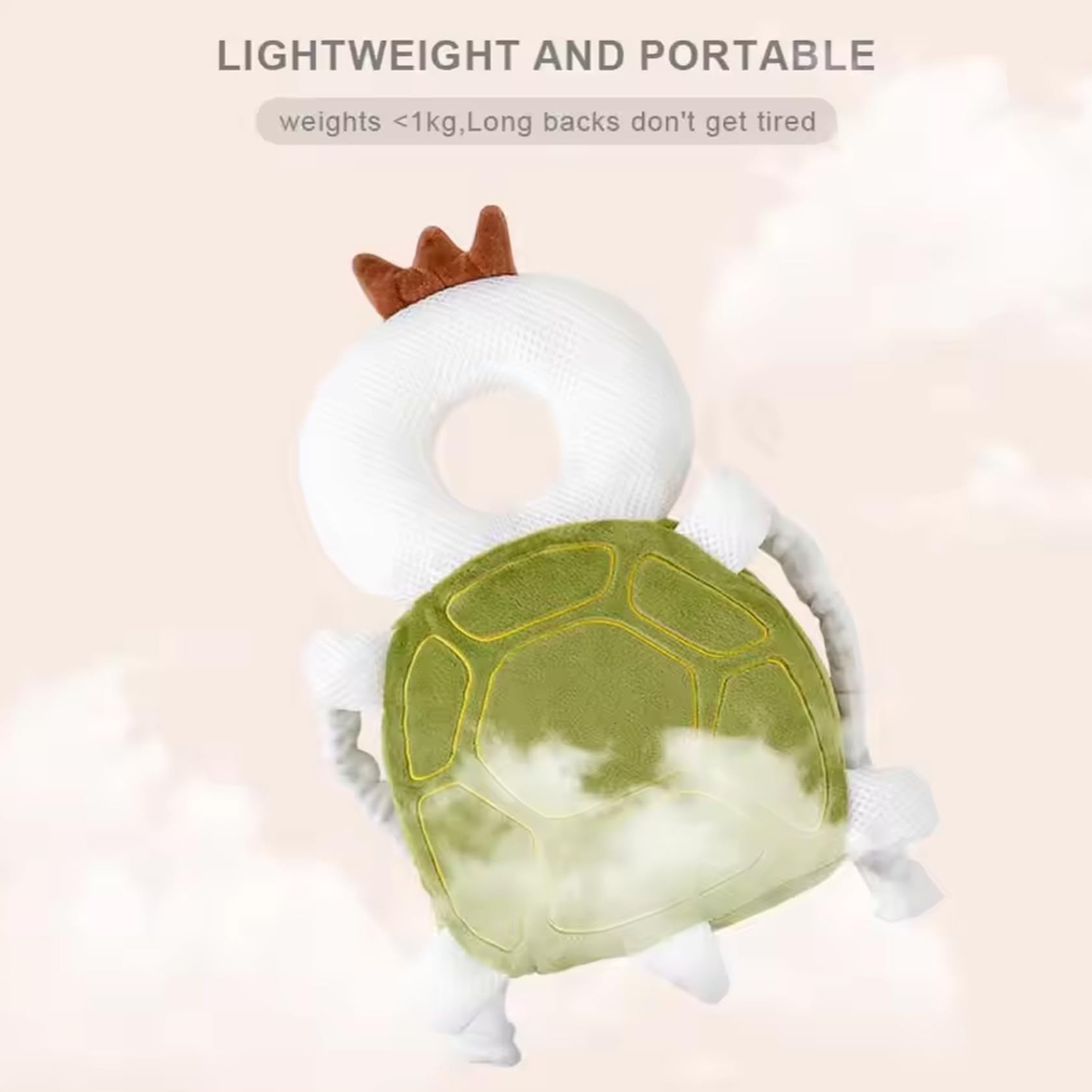 Sac à dos pour bébé - Tortue douce - Protection de tête avec sangle réglable pour marcher et ramper en toute sécurité