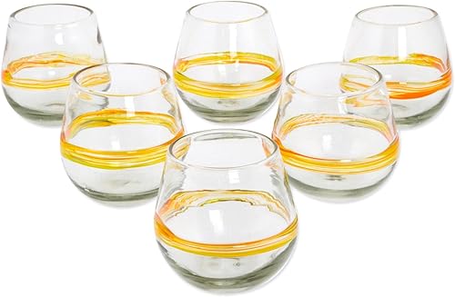 Miniatura 9 de NOVICA Vasos de chupito de tequila reciclados en espiral amarillos, hechos a mano, 2 onzas (6 unidades)