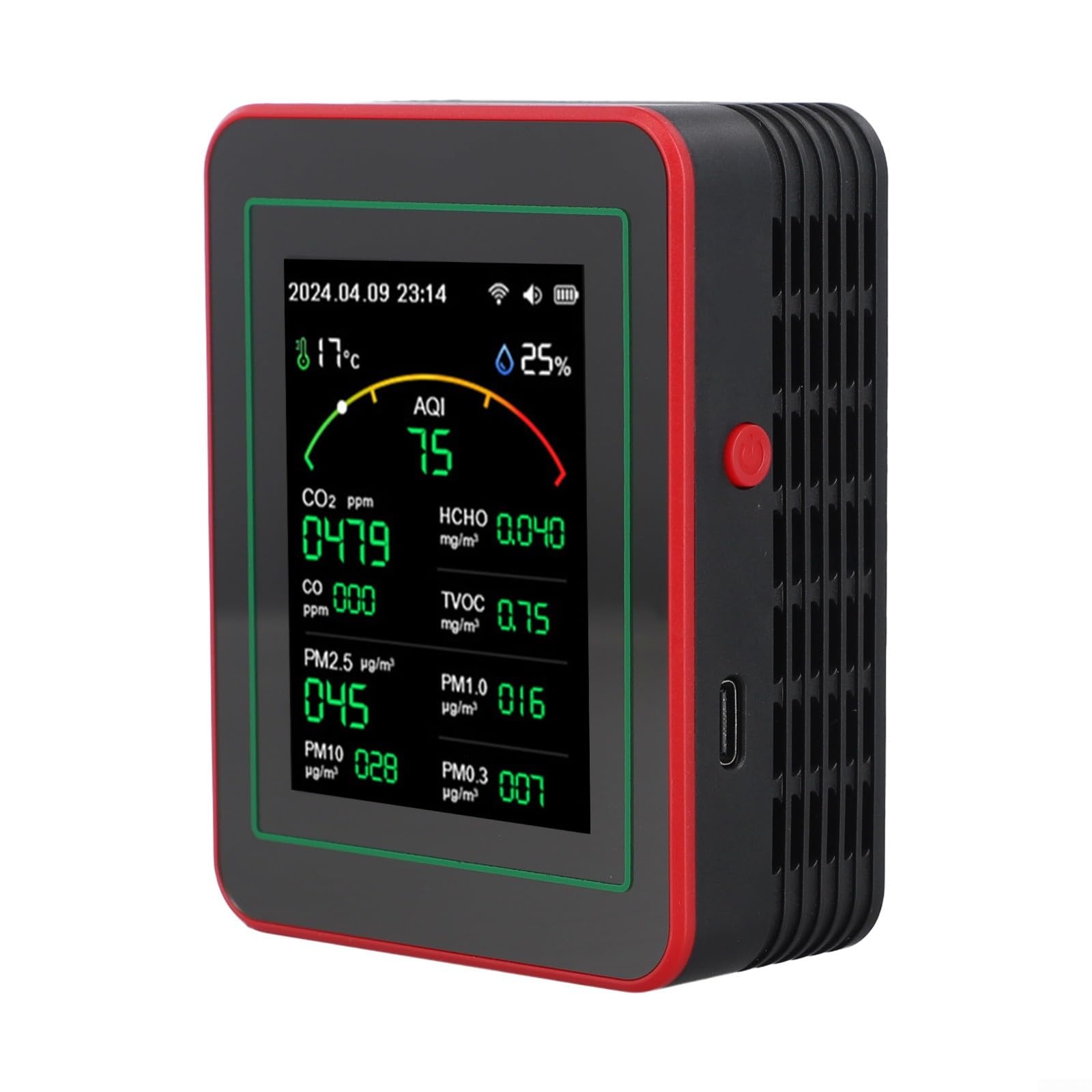 Monitor de calidad del aire 15 en 1 para el hogar y la oficina, sensor de aire interior en tiempo real con detección PM2.5 HCHO, probador IAQ para TUYA (negro)