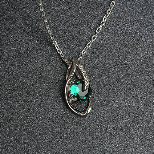 Image of CLARA 925 Sterling Silver Dark Green Eye Pendant Earring Chain Jewellery Set | Rhodium Plated, Swiss Zirconia | Gift for Women & Girls