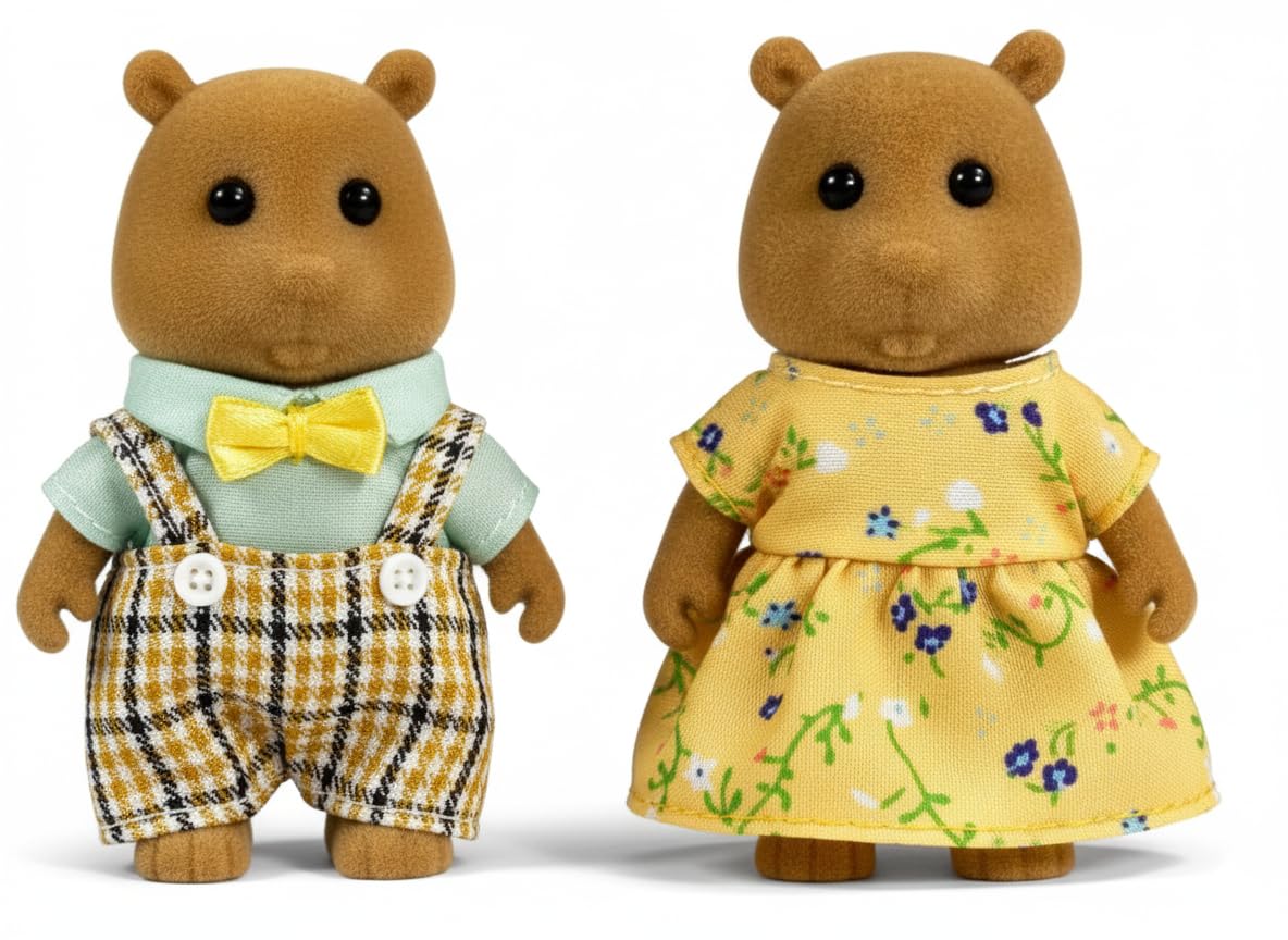 Family Brown Squirrel Figures — Set of 2 Collectible Flocked Mini Dolls with Removable Clothes, Dollhouse Pretend Play Set for Kids Ages 3+