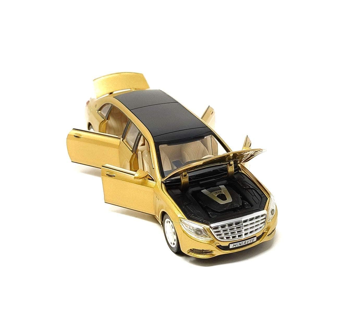 Yetli Exclusive Alloy Metal Pull Back Die-cast Car Model with Sound Light Mini Auto Toy for Kids Metal Model Toy Car with Sound and Light (1:22 amg Maybach limosine)(Colours AS PER Stock)