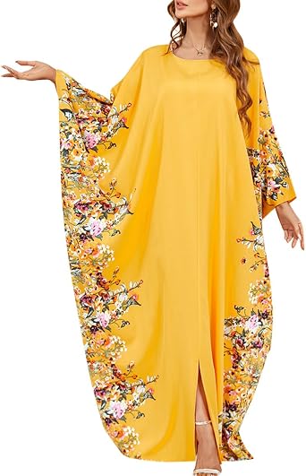 One Size Moroccan Kaftan Dress Floral Batwing Dubai Muslim Robe Islamic Wedding Clothes Pakistani Eid Ramadan Caftan