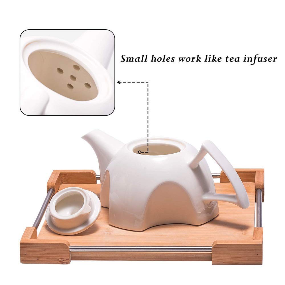 Set di tazzine da caffè in porcellana, set con tazza e piattino, teiera in ceramica, set di tazze da caffè, mini set da tè in porcellana for bere tè, latte, caffè espresso o acqua, inclusa teiera bian