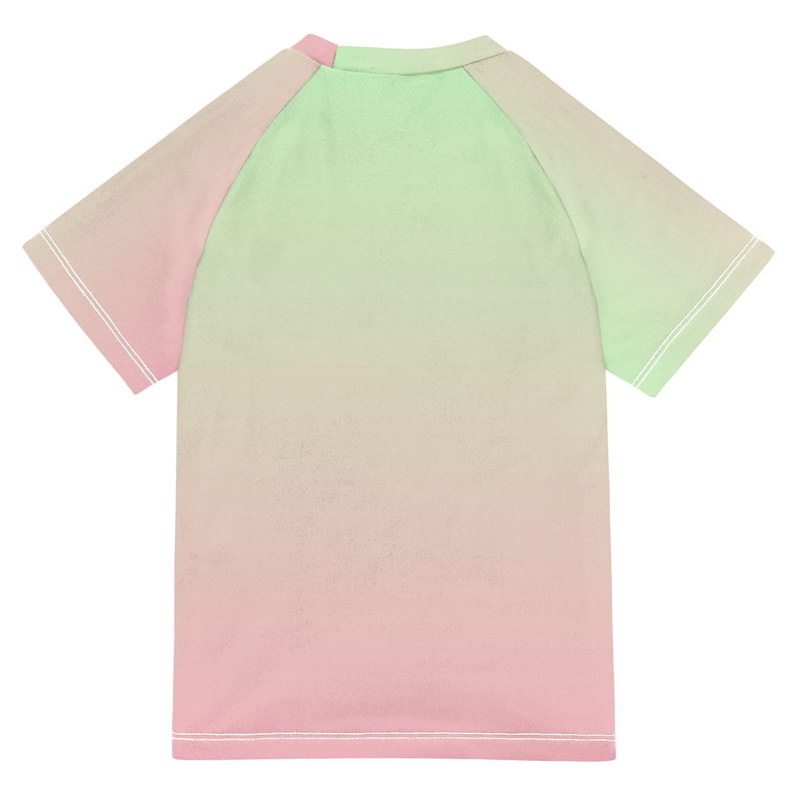 KLL Boy Bathing Suit Short Sleeve Rash Guard Swimsuit 5T Green Gradient