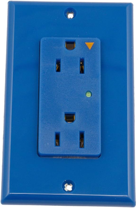 Leviton 5280-IGB 15-Amp, 125-Volt, Decora Plus Duplex Receptacle, Straight Blade, Industrial Grade, Isolated Ground, Surge with Indicator Light, Blue