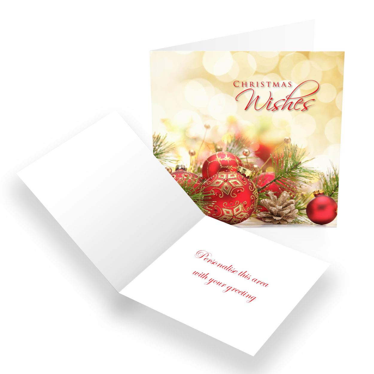 Paper Themes Personalised Christmas Cards Pack of 20- Red Baubles