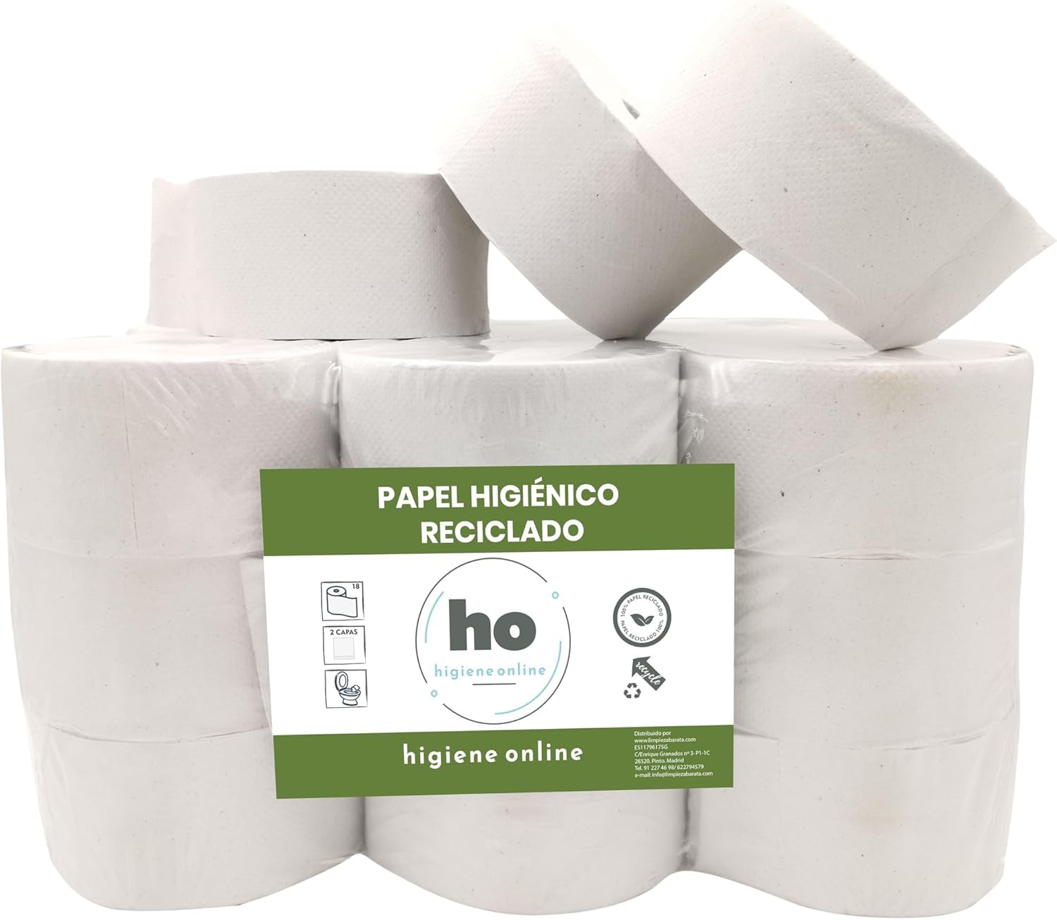 Higiene Online - Rollos Papel Higiénico Laminado Industrial 2 Capas 130M 2/H-Eco M-45 Eco Reciclado Saco de 18 Rollos - 400gr / Rollo Precortado Water Ecologico Natural XXL (2)