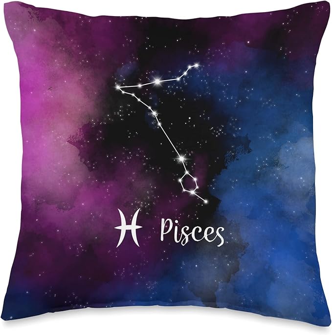 Pisces Astrology Symbol and Constellation with Nebula Throw Pillow