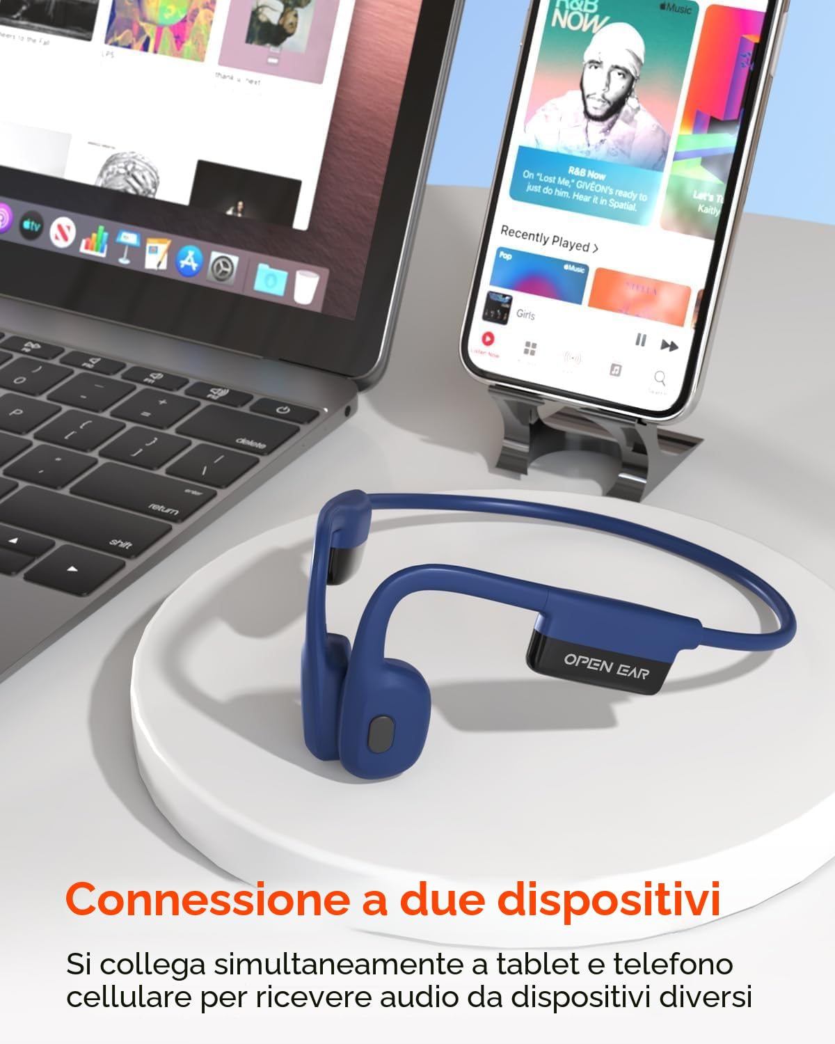 SANOTO Cuffie Conduzione Ossea Bluetooth 5.3, Cuffie a Conduzione Osseas Aperto Con 8 H Di Autonomia, Auricolari Conduzion Ossea Con Doppio Mic, Cuffia Osseas Conduzione Impermeabili IPX6, Per Jogging