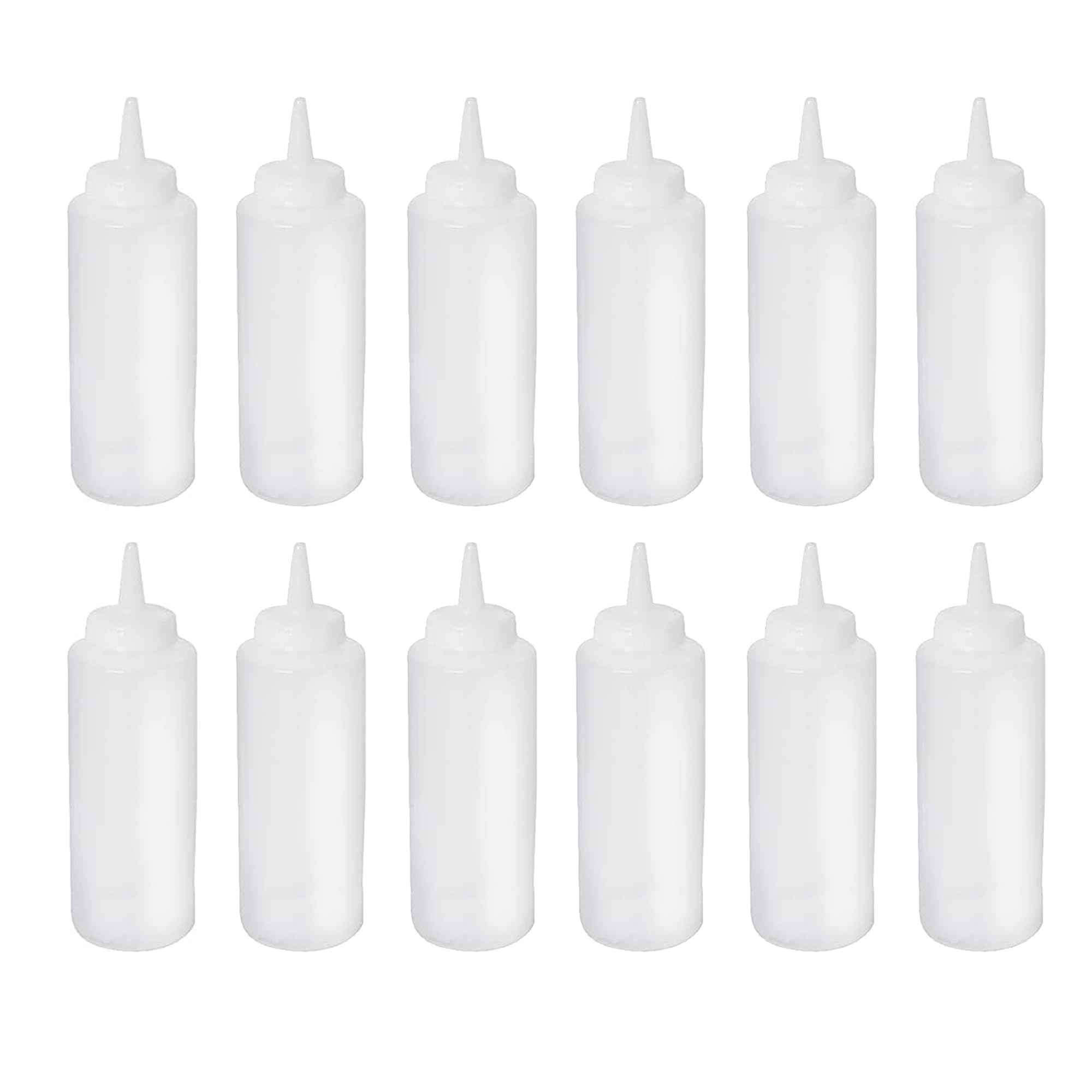 Chabrias Ltd Clear 24Oz Wide Mouth Squeeze Bottles - 12 Pack | Squeezy Sauce & Condiment Dispensers | Translucent Finish, Screwtop Lid, Polyethylene Material - Ideal For Kitchen Use (Clear)