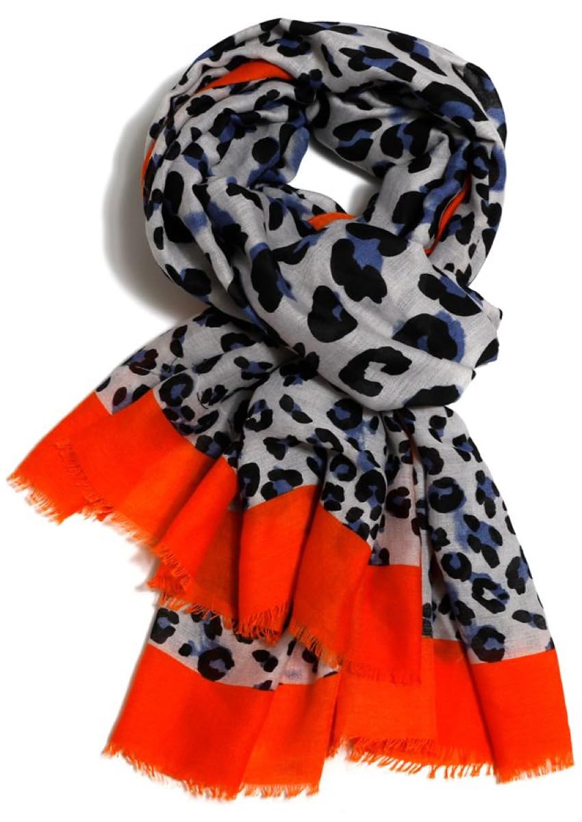 Glamlondon Women's Bm64-Org Leopard Print Scarf Multi Coloured Border (Bm64-Org)