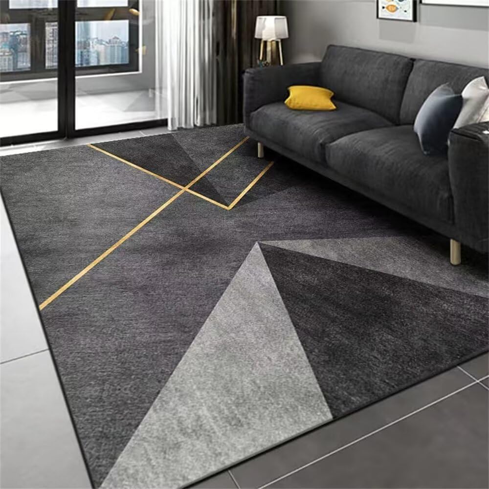 Tapis de salon gris 200x290cm lavable en machine à motif géométrique