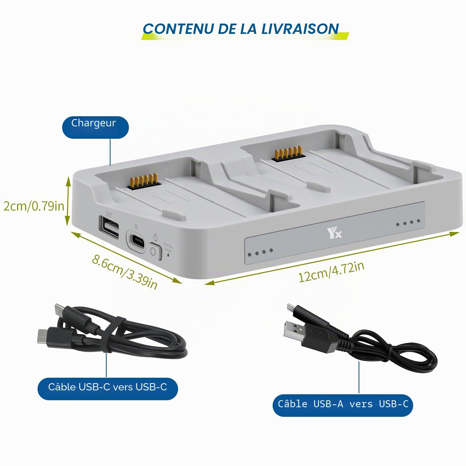 Chargeur de batterie bidirectionnel 65 W avec stockage et double hub pour DJI Flip Drone