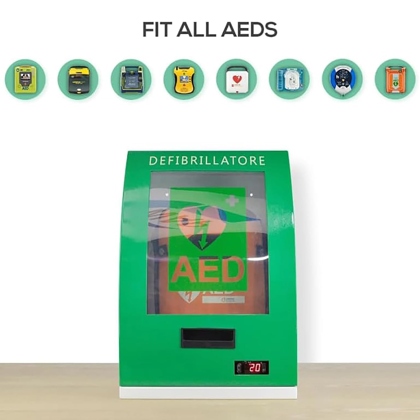 AED-Defibrillator-Aufbewahrungsschrank, Stahl-Aufbewahrungsschrank mit transparentem Fenster und Alarm, Trennwandposition einstellbar, für Pflegeheime, Schulen, Vereine