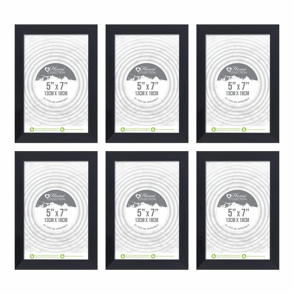M1ss Black (Pack Of 6-5X7 Inch Photo Frame Glass Front 13Cm X 18Cm, Wall Mount Or Table Top, Picture Frame, Freestanding And Wall Mountable