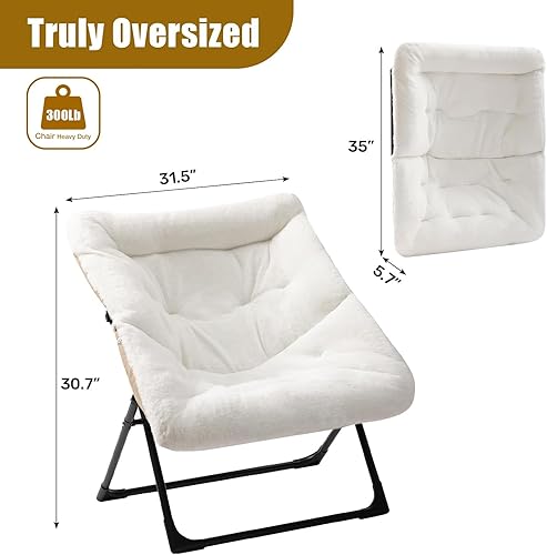Miniatura 3 de HollyHOME Silla platillo XL, cómoda silla plegable de gran tamaño, silla de lectura de piel sintética para adolescentes, adultos, silla perezosa