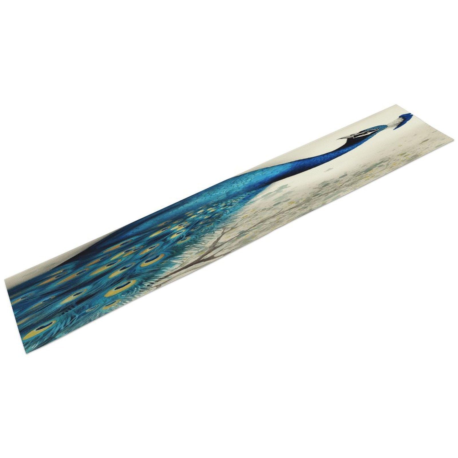 Blue Peacock Table Runner 13" X 72" Exquisite Linen Table Runner Wrinkle Resistant Farmhouse Rustic Table Runners Seasonal Table Decoration for Kitchen Dining Home Party