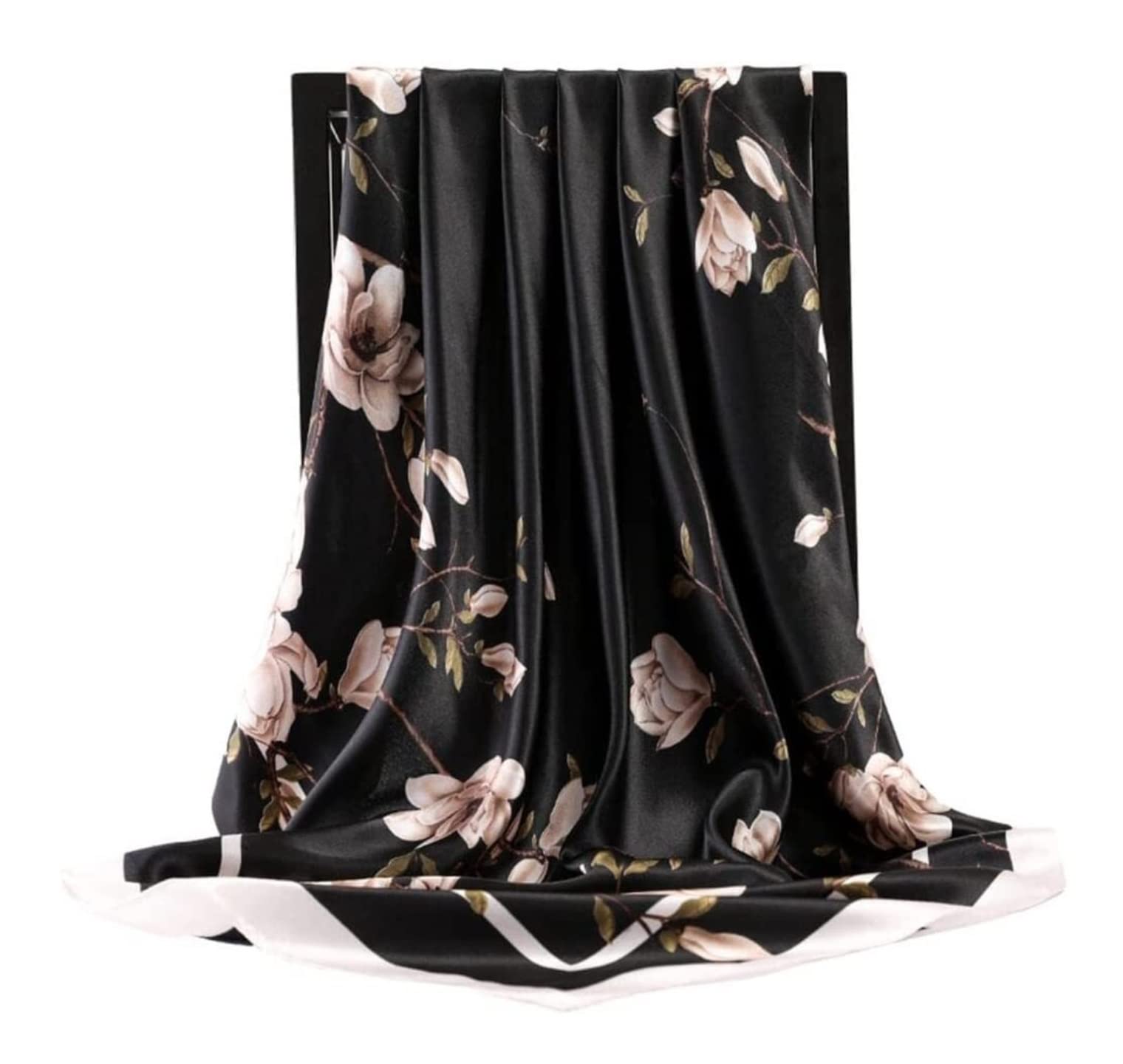 Szaliki Szalik Szale Szaliki Szal Miękki Lekki Kwadratowy Jedwabny Szal Plum Bossom Print Szal Prezent Szal Ciepły Chusty (Blue : Schwarz, Size : 90 * 90cm)