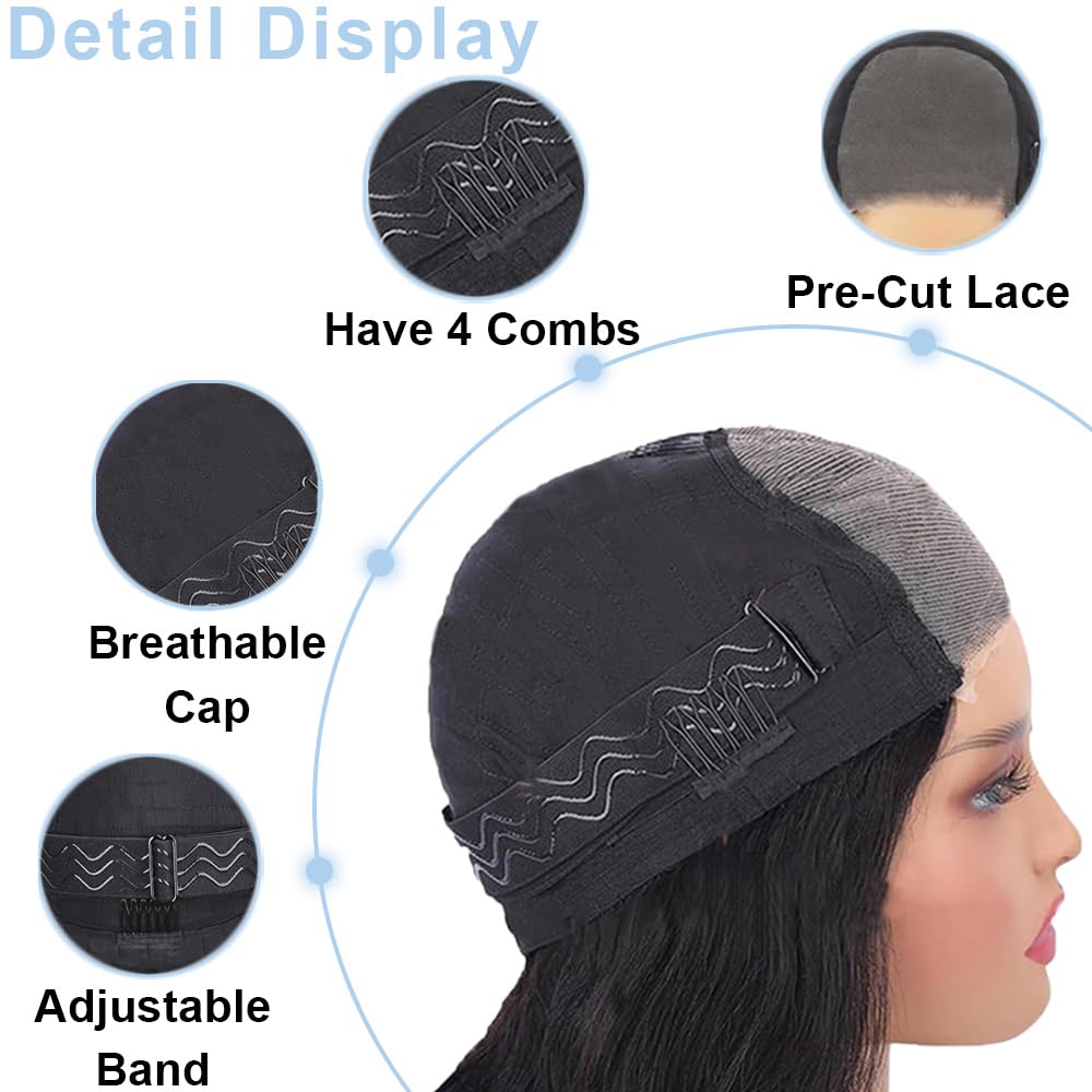 Misser Curly Bob Human Hair 5x5 Glueless Wig Human Hair Deep Wave Lace Front Closure Wigs Pre Plucked Pre Cut 180% Density Wear and Go Glueless Bob Natural Black 8 Inch for Black Women