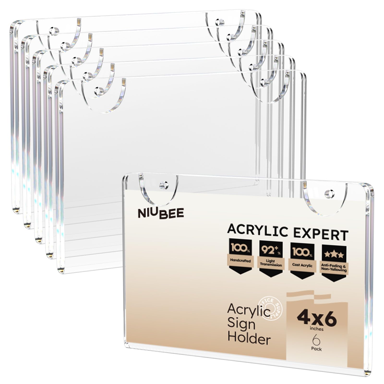 NIUBEE Acrylic Sign Holder 4x6 Horizontal,Clear Plastic Picture Frames for Paper