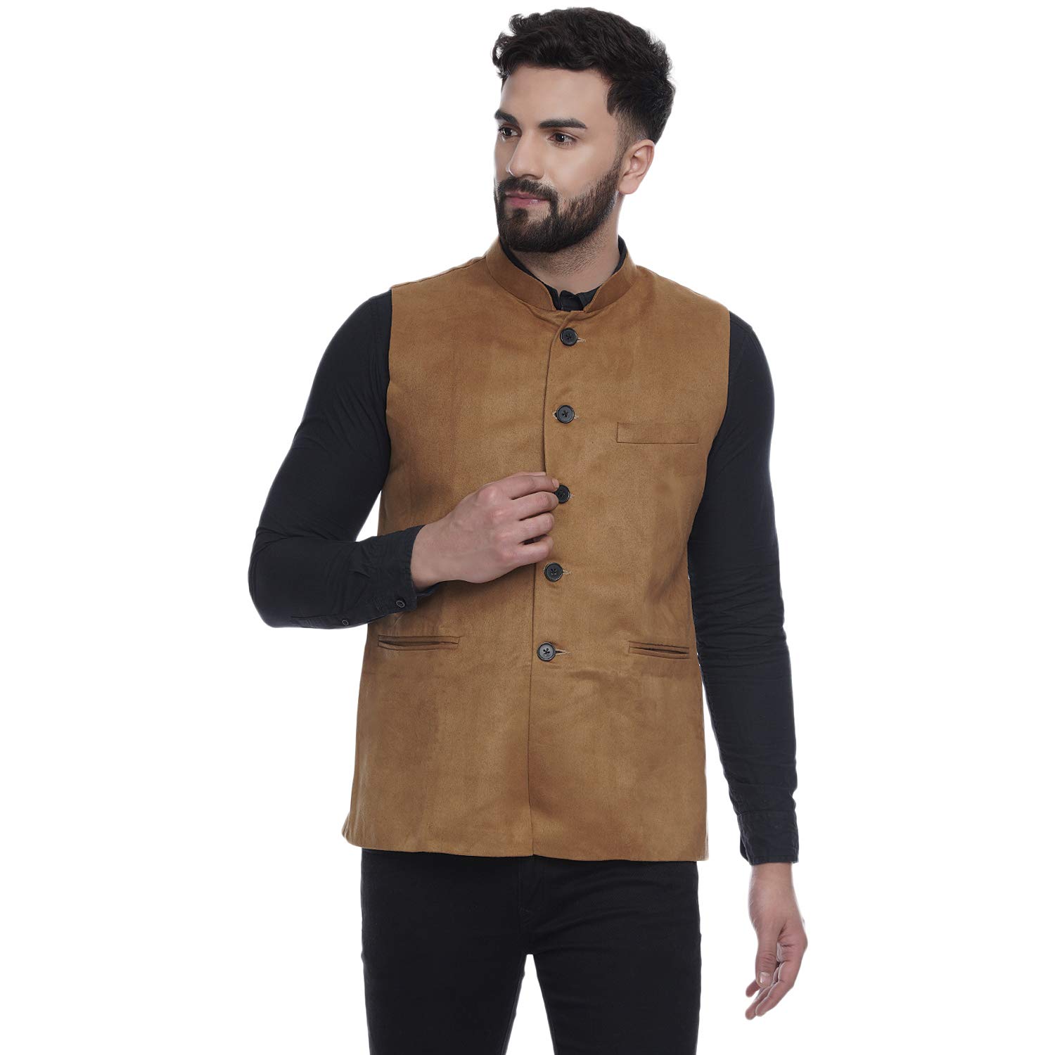 veera paridhaan Solid Suede Velvet Nehru Jacket-picture-23