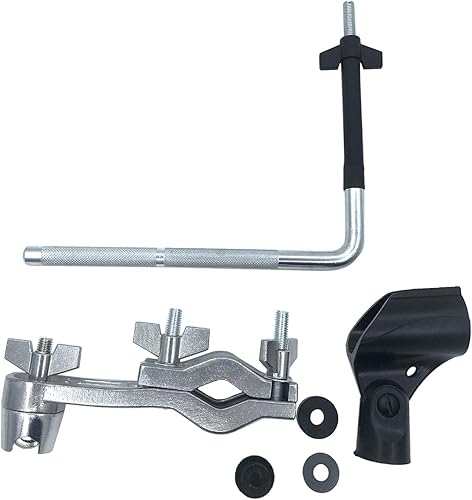 Miniatura 2 de Juego de batería Soporte de montaje para micrófono, abrazadera de montaje en estante de batería con brazo de montaje de micrófono en forma de L Clip