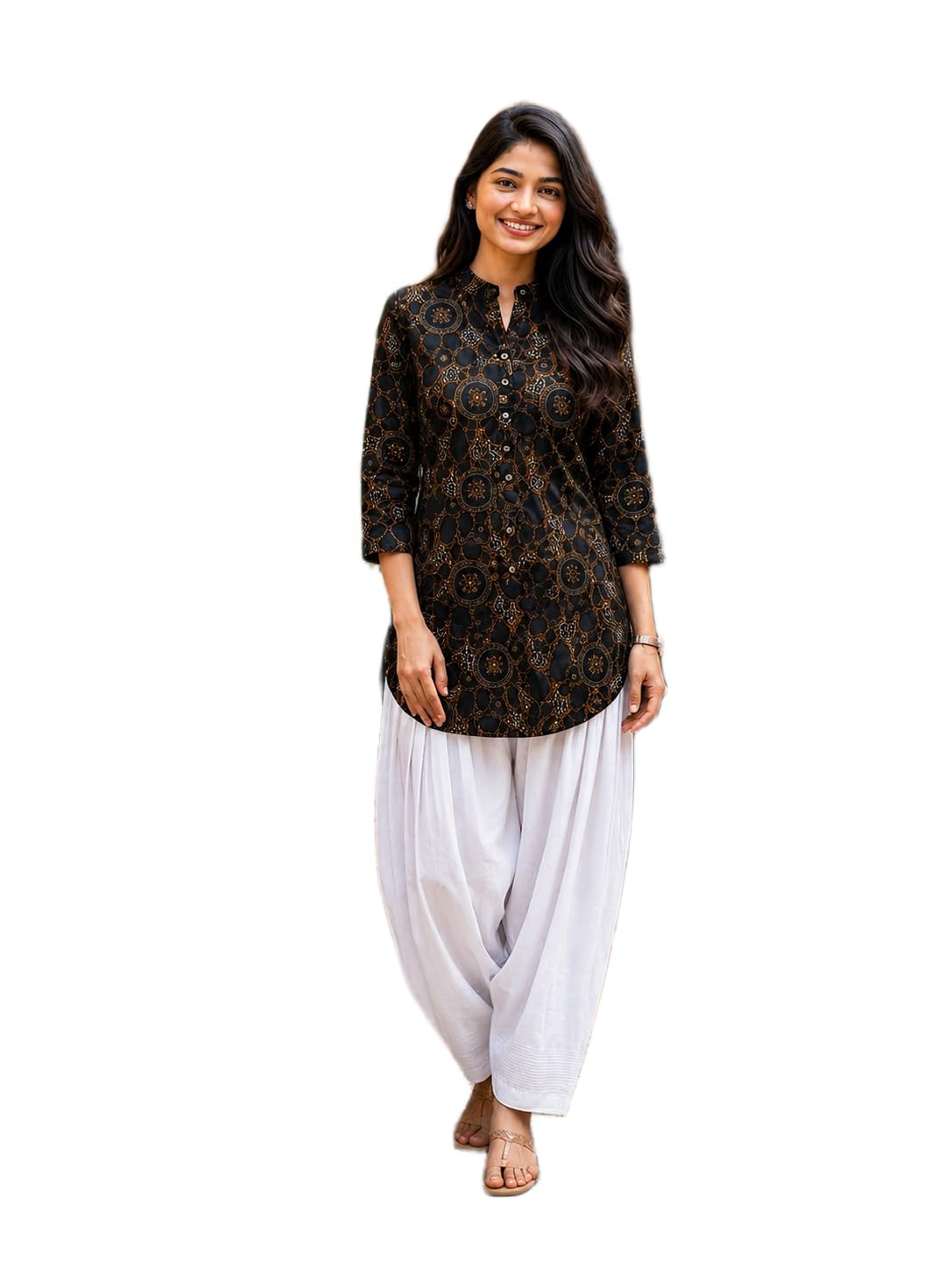 White Salwar with Multicolor Kurta, Available from M to 3XL, Salwar set for Shopping, kurta set for Travelling | Printed cotton salwar kurta set,-image-24