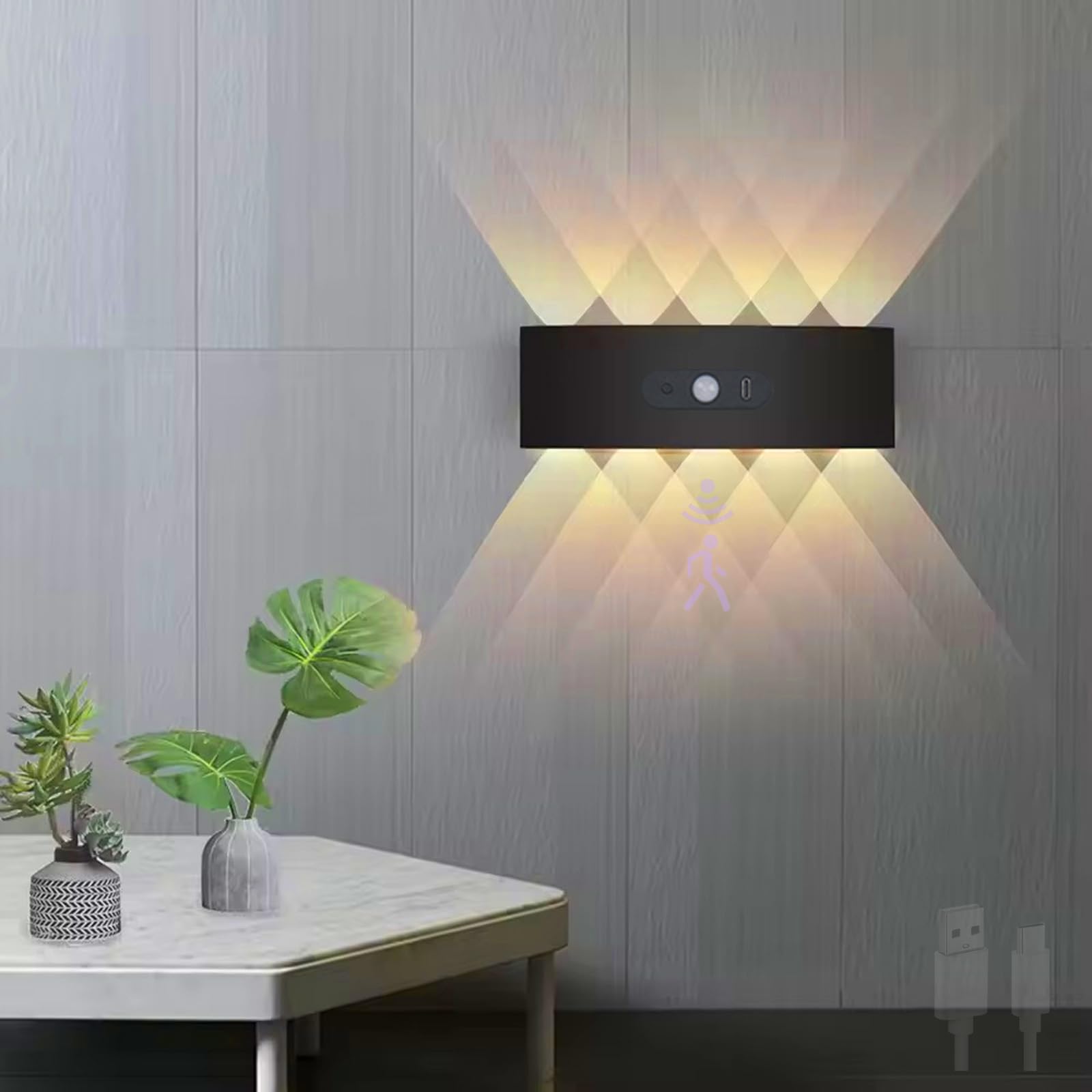 Aplique de pared LED rectangular de 26cm luz calida con sensor de movimiento 8