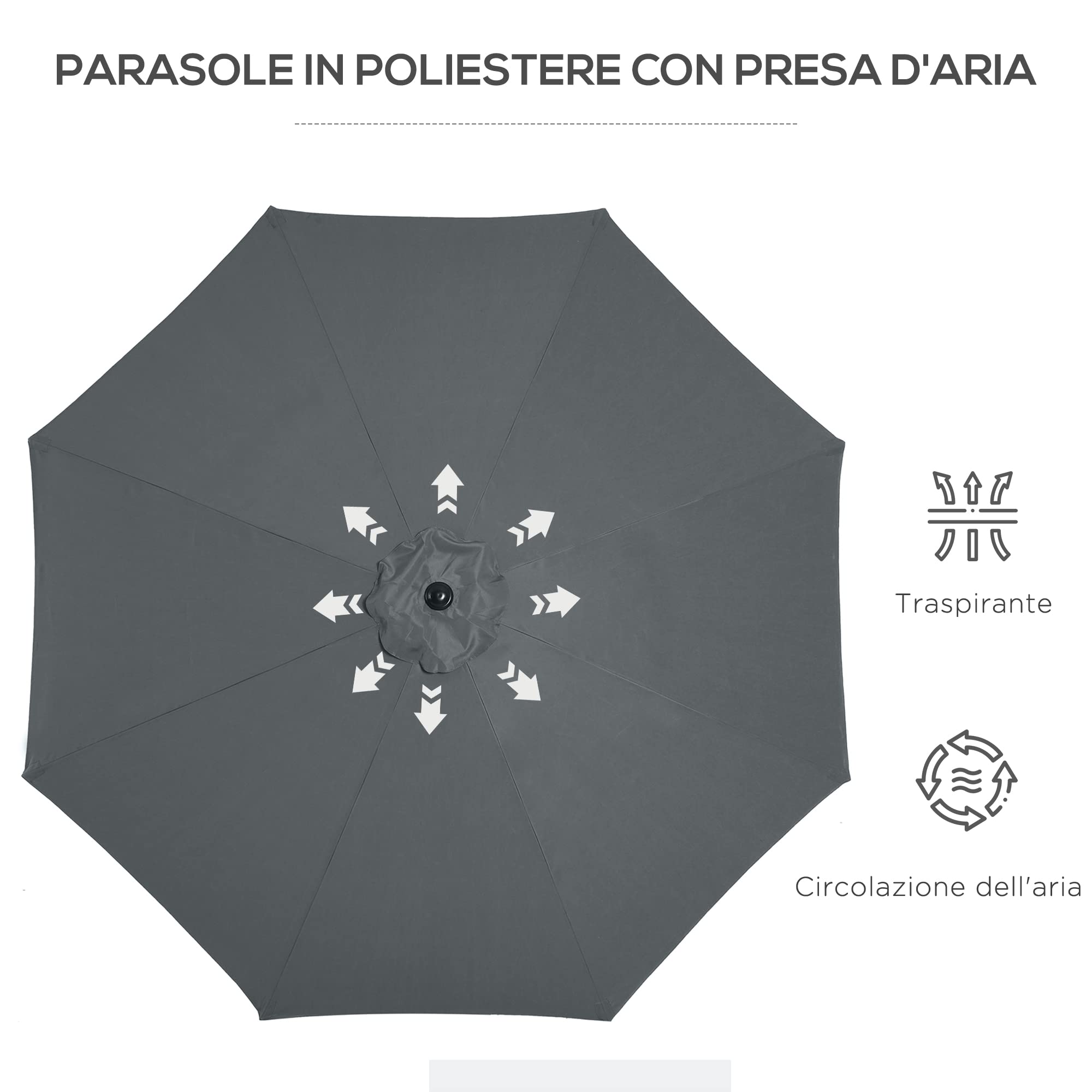 Outsunny Ombrellone da Esterni Inclinabile a 8 Stecche con Manovella, Ombrellone da Giardino in Metallo e Poliestere, Ø295x250 cm
