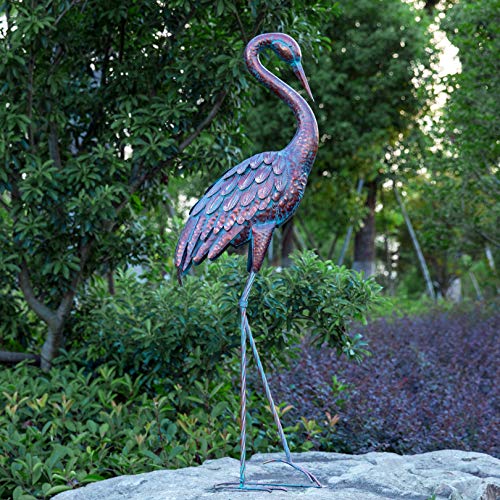 Kircust Garden Statues Patina Heron Decoy, Standing Metal Crane Sculpture For Outdoor Patio Lawn Pond Decoration, 47-Inch Tall (1Pc) #TOP4