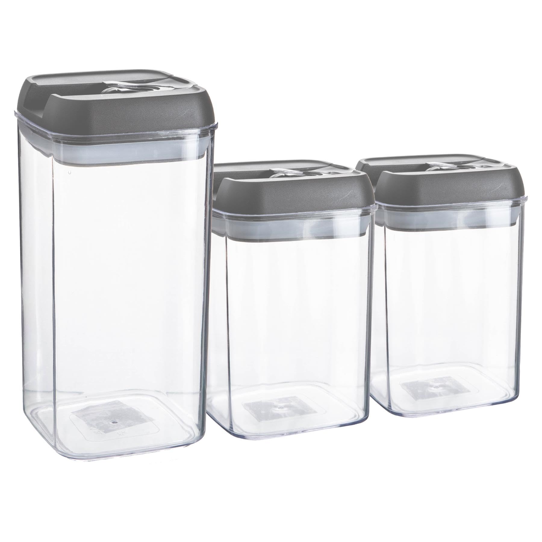 Argon Tableware Grey Argon Table Food Storage Containers With Airtight Flip Lock Lids - 3-Piece - Plastic Storage Tubs Tupperware Pantry Food Organiser For Cereal, Oats, Sugar, Coffee, Biscuits, Tea Size 3