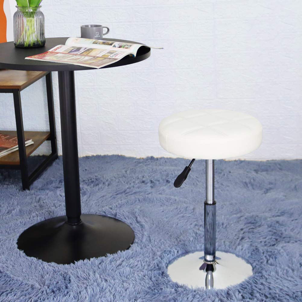 FURWOO Sgabello sedia da massaggio rotonda da salone in pelle PU Sgabello girevole regolabile Barbiere Salone di bellezza Sedia da bellezza per unghie Sgabello basso da bar Piccolo (bianca)